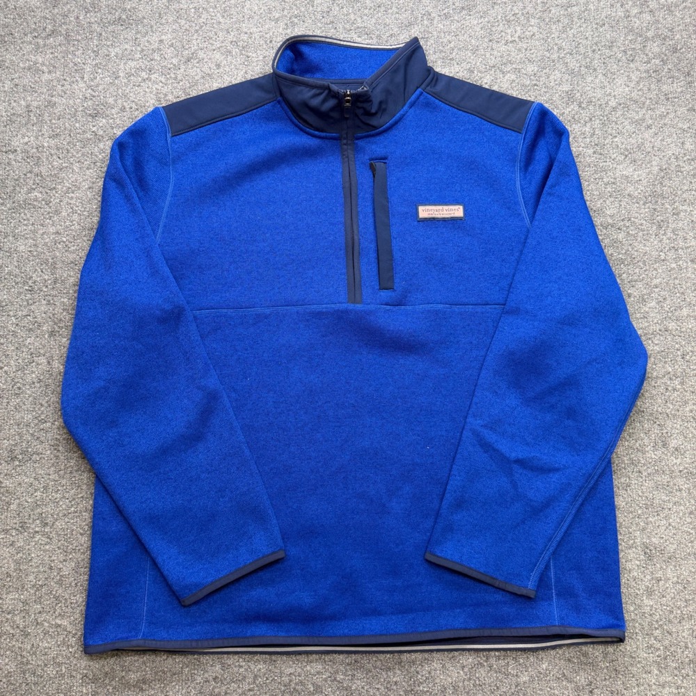 Vineyard Vines Mens XL Harbor Fleece Quarter Zip Pullover Blue Heather 1K001237